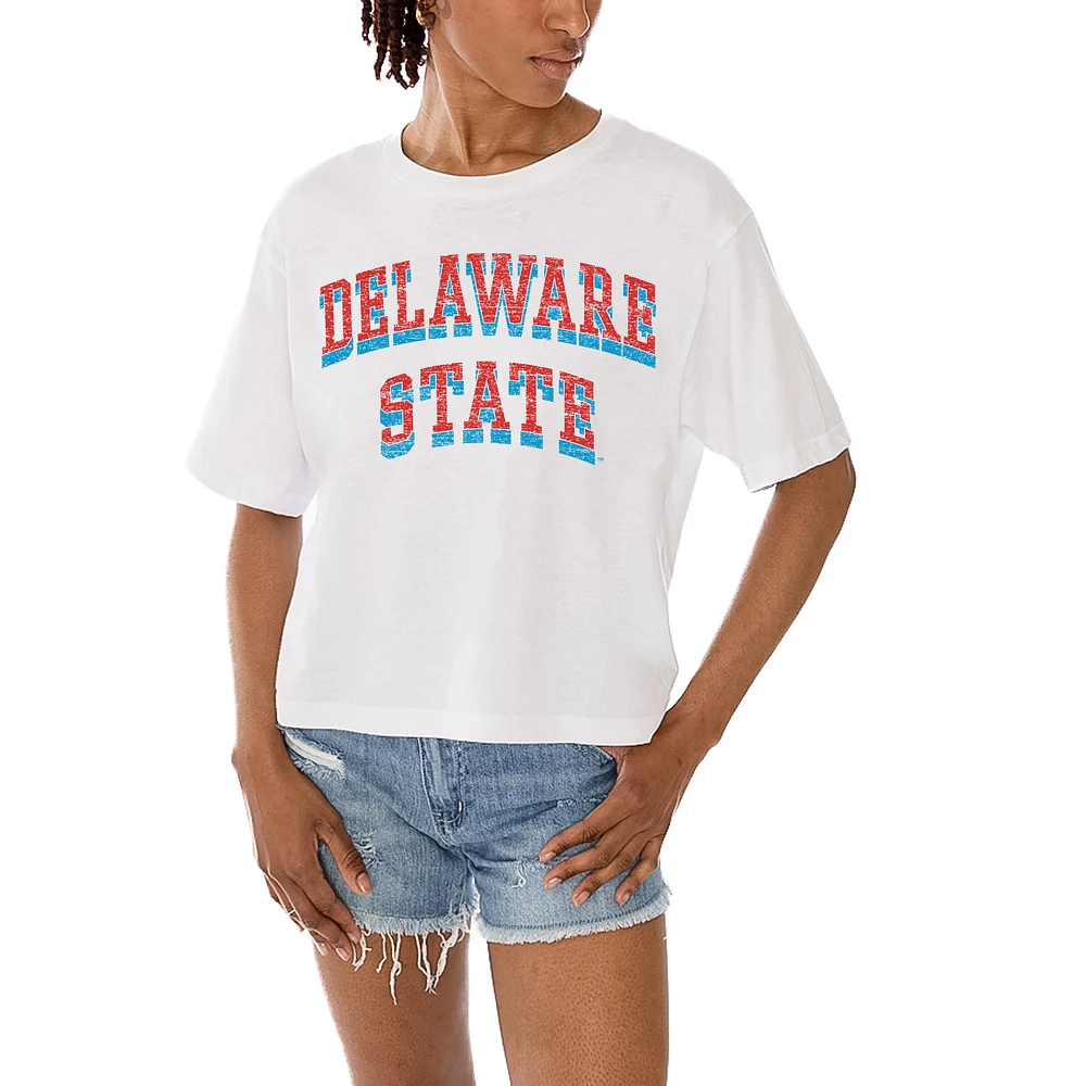 Women's Gameday Couture White Delaware State Hornets Claim To Fame Boxy Cropped T-Shirt