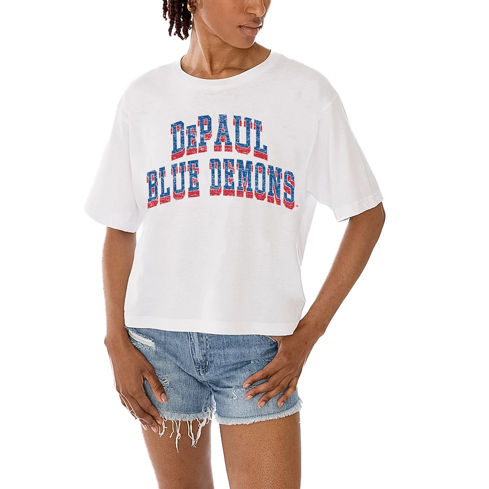 Women's Gameday Couture White DePaul Blue Demons Claim To Fame Boxy Cropped T-Shirt
