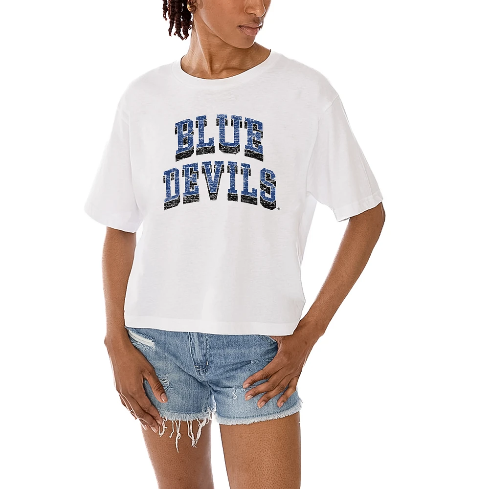 Women's Gameday Couture White Duke Blue Devils Claim To Fame Boxy Cropped T-Shirt