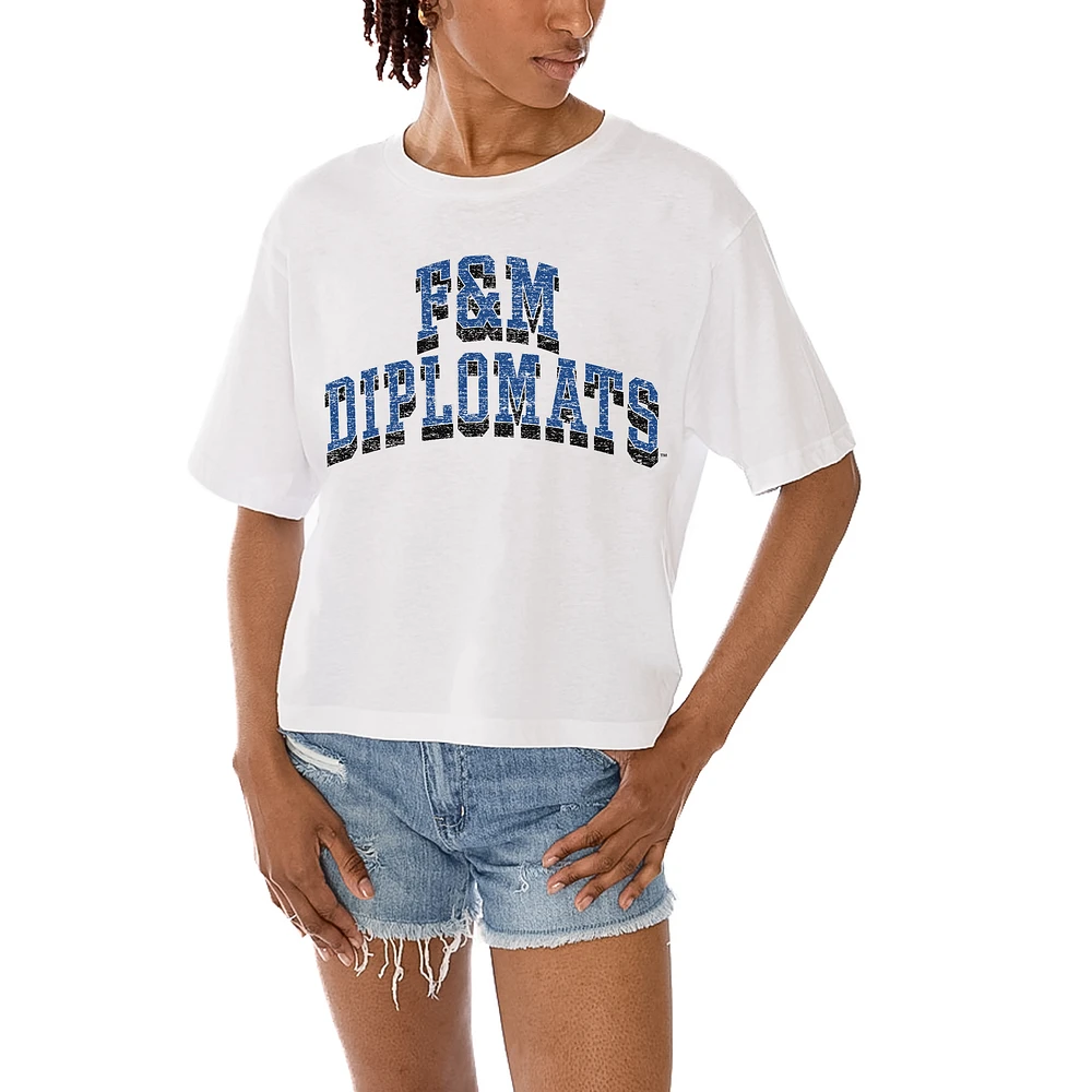 Women's Gameday Couture White Franklin & Marshall Diplomats Claim To Fame Boxy Cropped T-Shirt