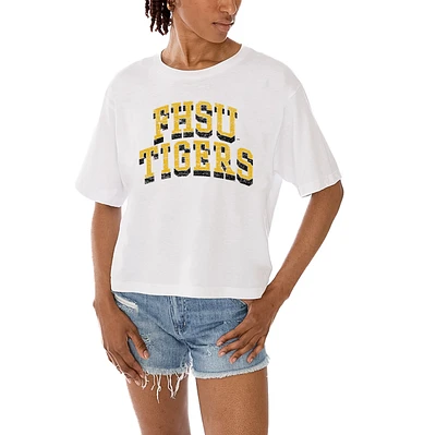 Women's Gameday Couture White Fort Hays State Tigers Claim To Fame Boxy Cropped T-Shirt