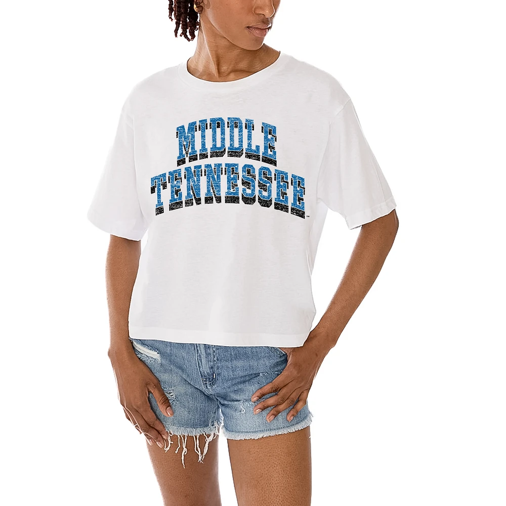 Women's Gameday Couture White MTSU Blue Raiders Claim To Fame Boxy Cropped T-Shirt