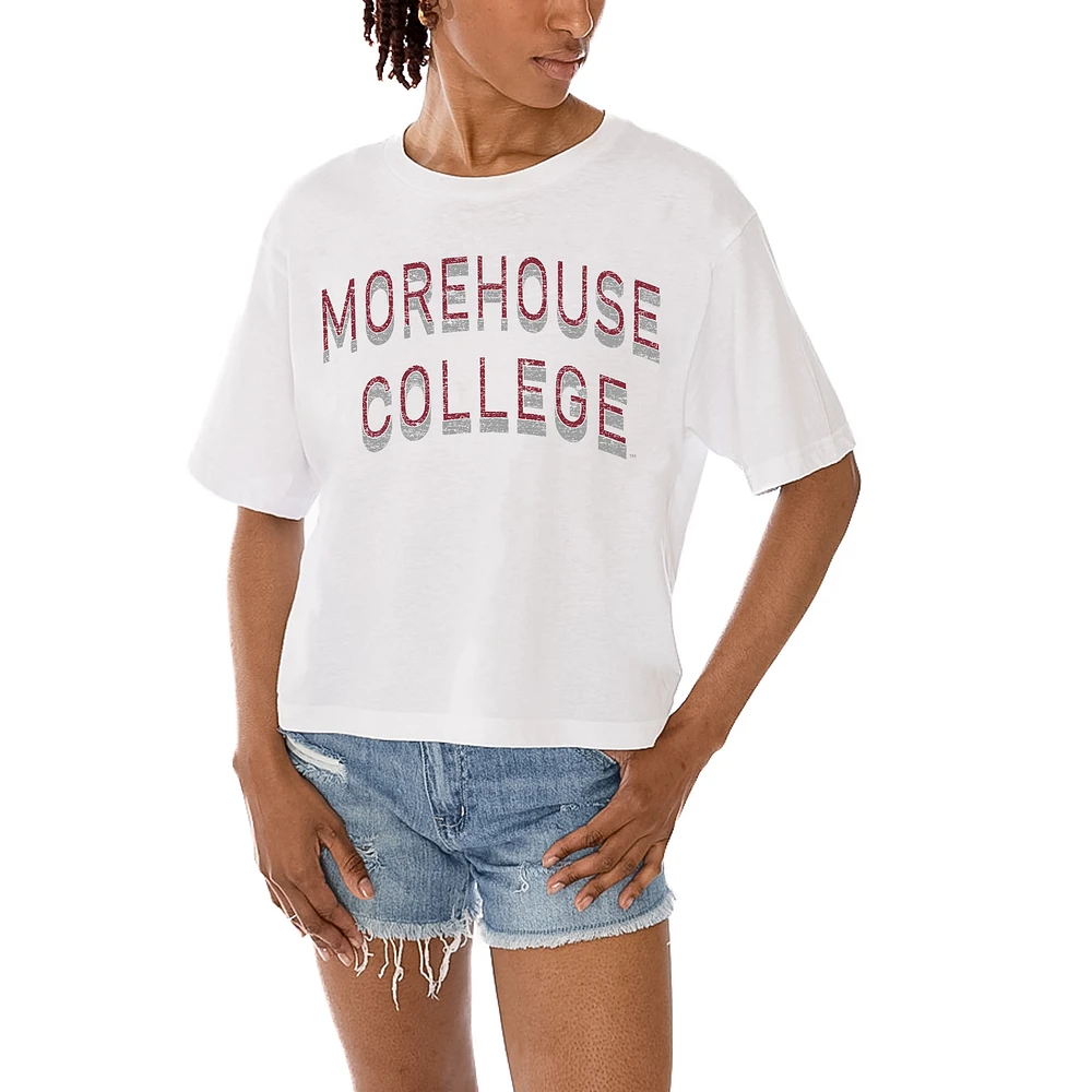 Women's Gameday Couture White Morehouse Maroon Tigers Claim To Fame Boxy Cropped T-Shirt