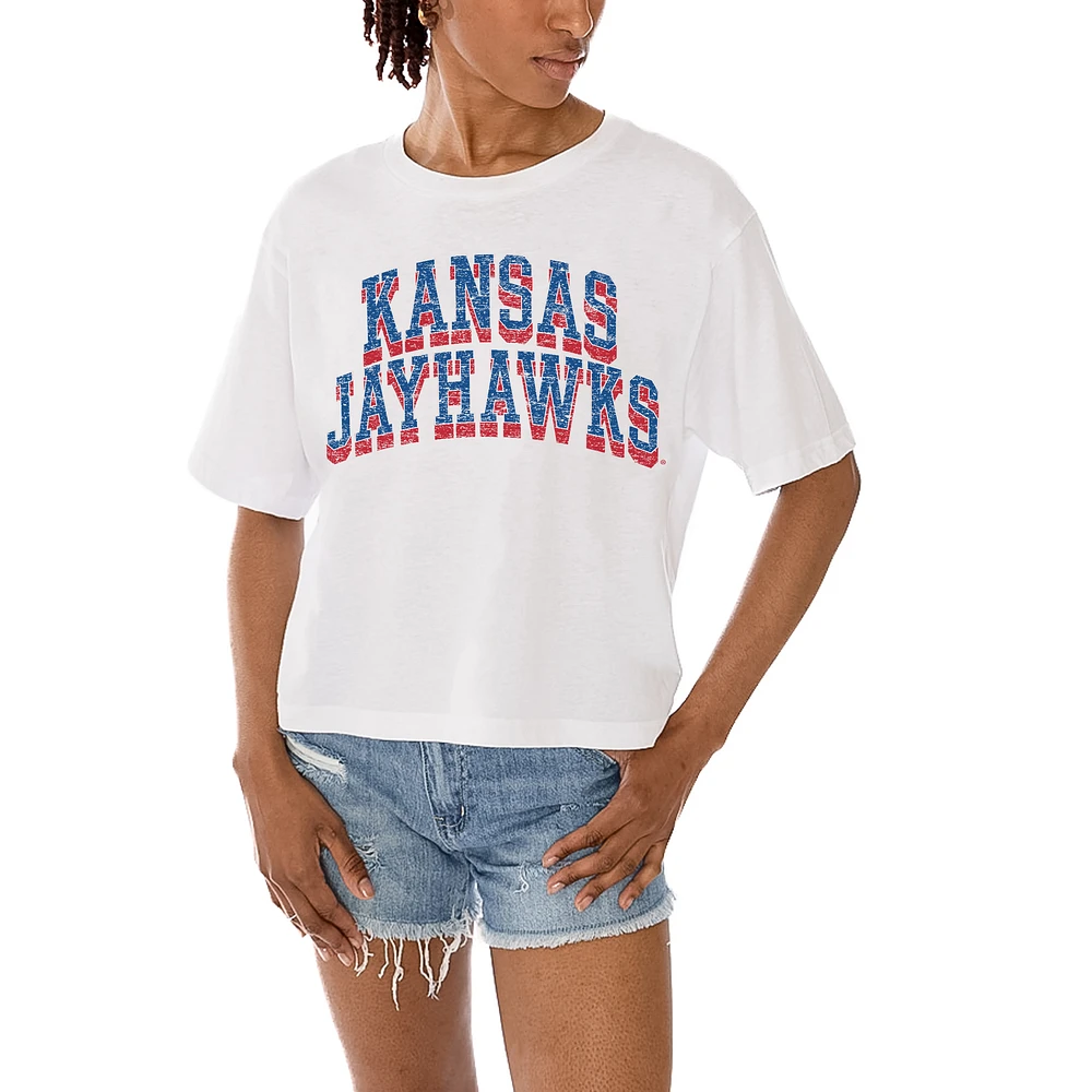 Women's Gameday Couture White Kansas Jayhawks Claim To Fame Boxy Cropped T-Shirt