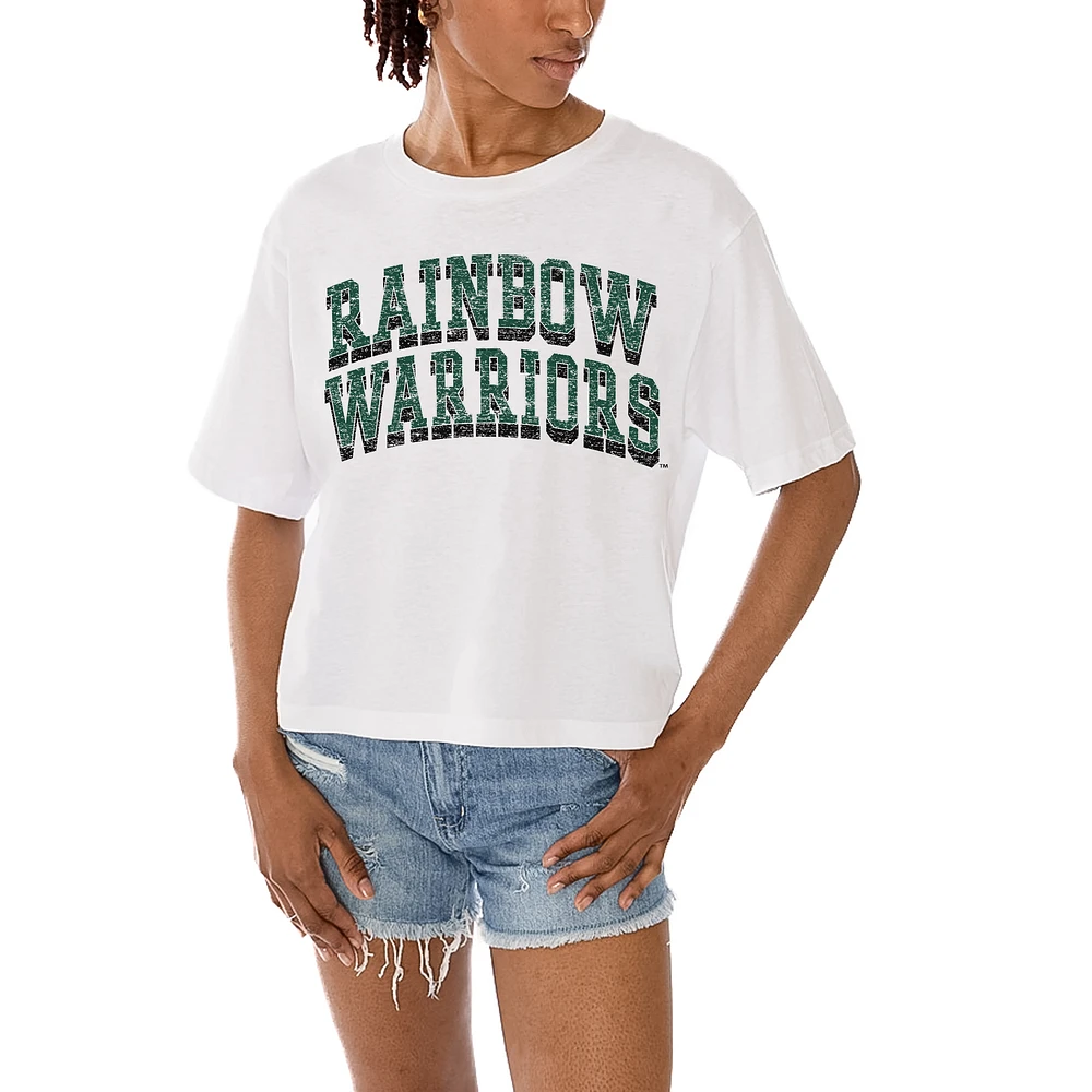 Women's Gameday Couture White Hawaii Rainbow Warriors Claim To Fame Boxy Cropped T-Shirt