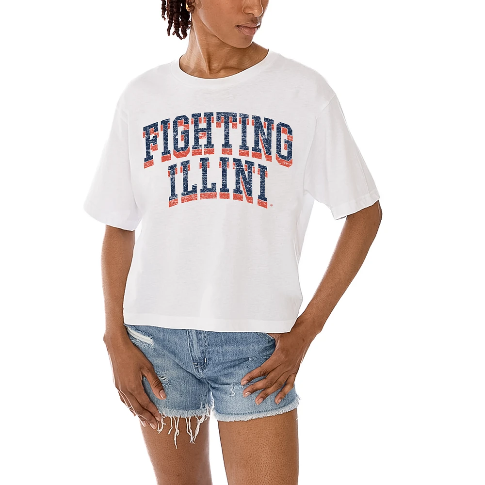 Women's Gameday Couture White Illinois Fighting Illini Claim To Fame Boxy Cropped T-Shirt