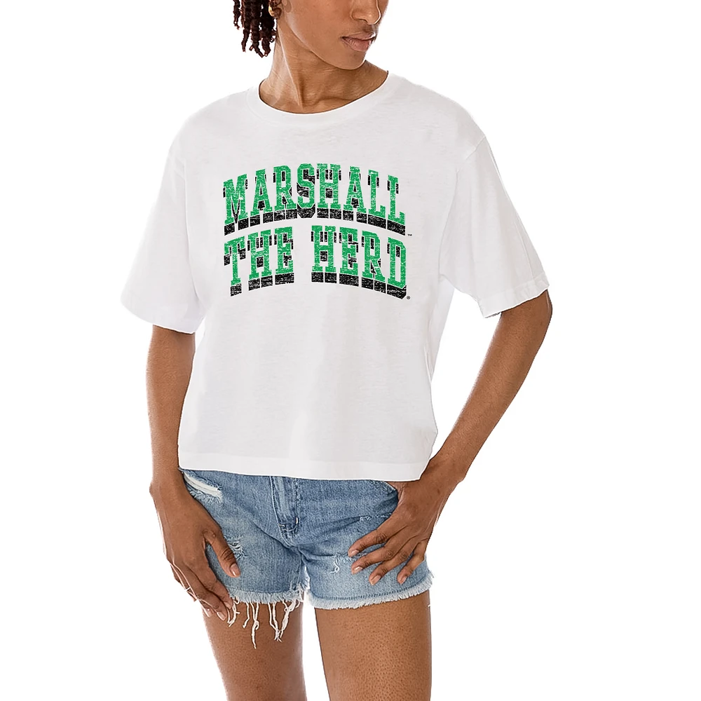 Women's Gameday Couture White Marshall Thundering Herd Claim To Fame Boxy Cropped T-Shirt