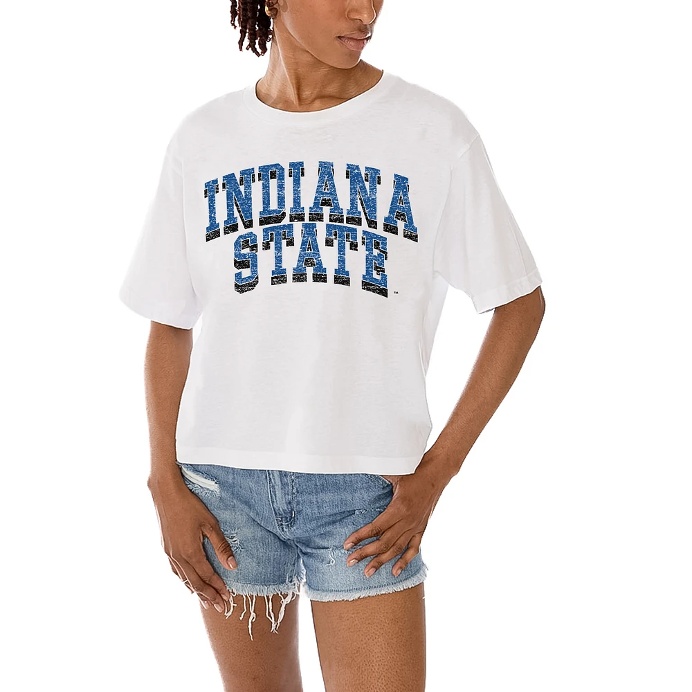 Women's Gameday Couture White Indiana State Sycamores Claim To Fame Boxy Cropped T-Shirt
