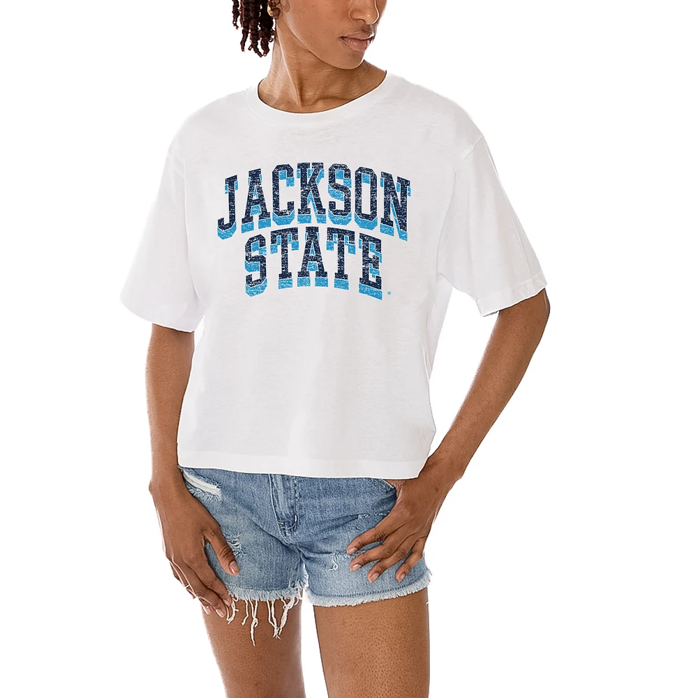 Women's Gameday Couture White Jackson State Tigers Claim To Fame Boxy Cropped T-Shirt