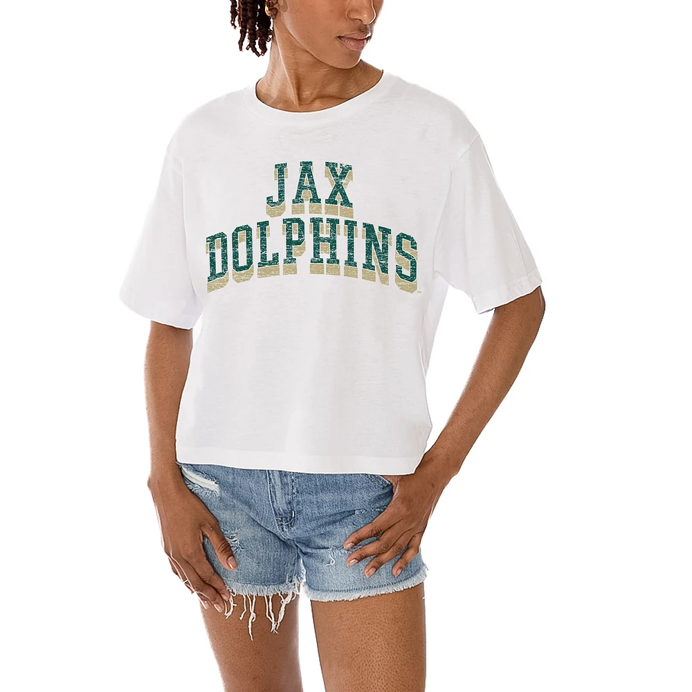Women's Gameday Couture White JU Dolphins Claim To Fame Boxy Cropped T-Shirt