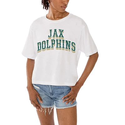 Women's Gameday Couture White JU Dolphins Claim To Fame Boxy Cropped T-Shirt