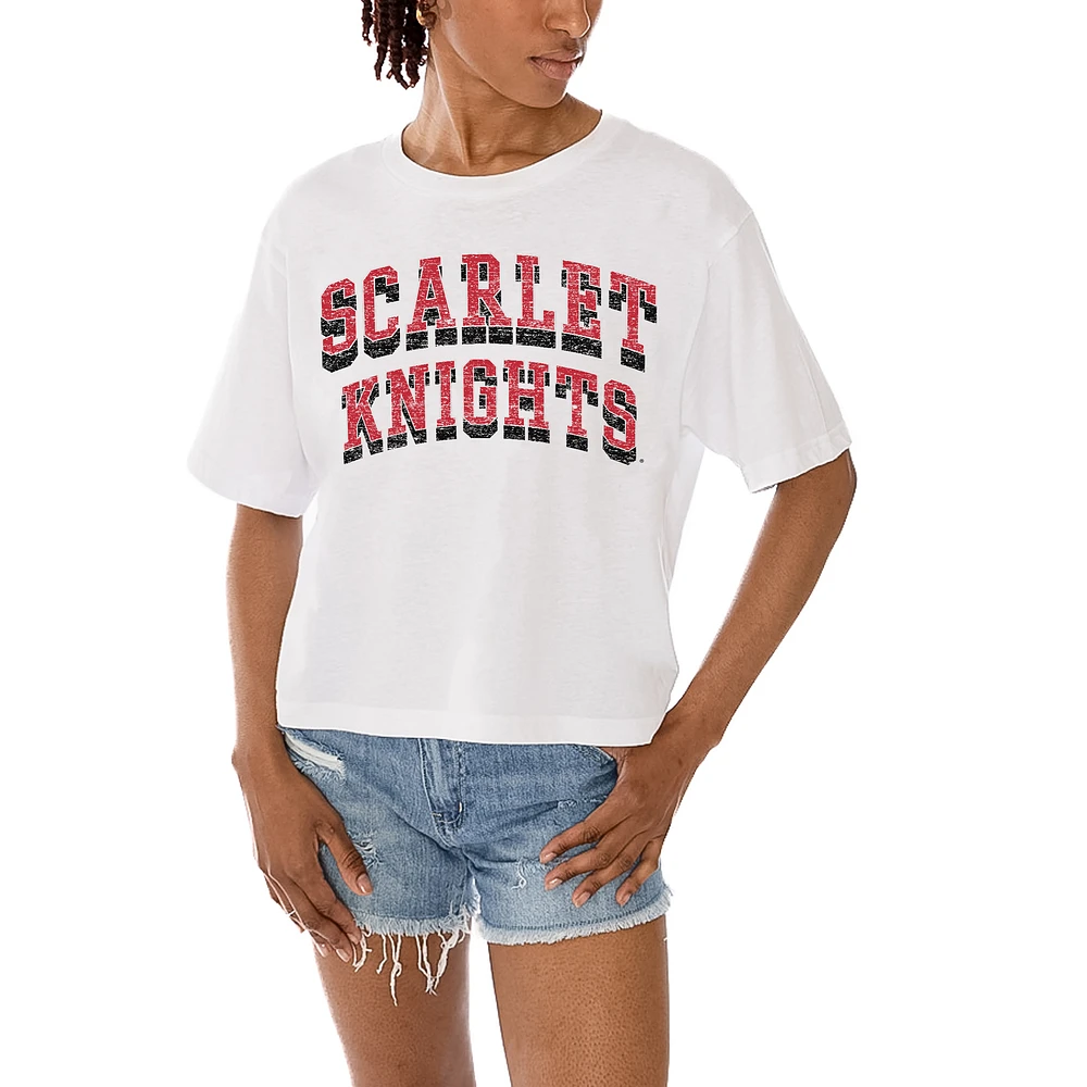 Women's Gameday Couture White Rutgers Scarlet Knights Claim To Fame Boxy Cropped T-Shirt