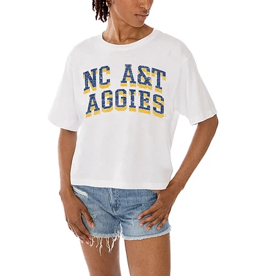 Women's Gameday Couture White North Carolina A&T Aggies Claim To Fame Boxy Cropped T-Shirt