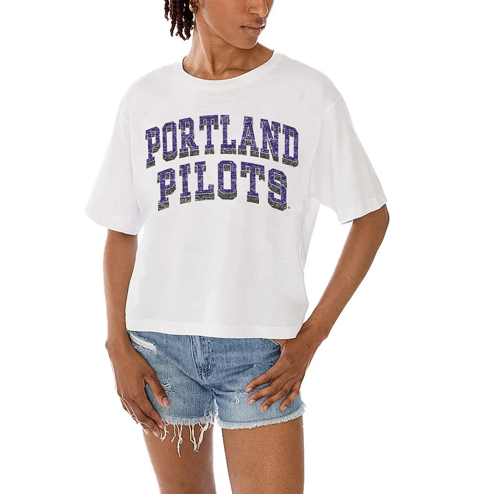 Women's Gameday Couture White Portland Pilots Claim To Fame Boxy Cropped T-Shirt