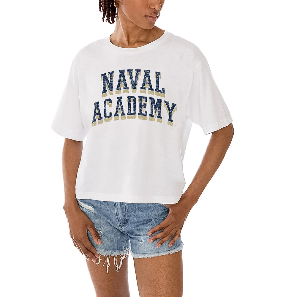 Women's Gameday Couture White Navy Midshipmen Claim To Fame Boxy Cropped T-Shirt