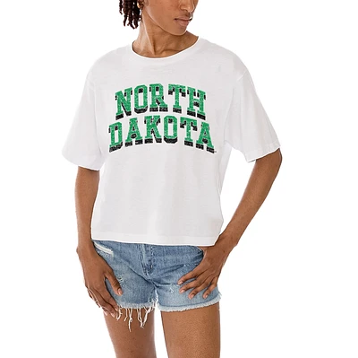 Women's Gameday Couture White North Dakota Claim To Fame Boxy Cropped T-Shirt