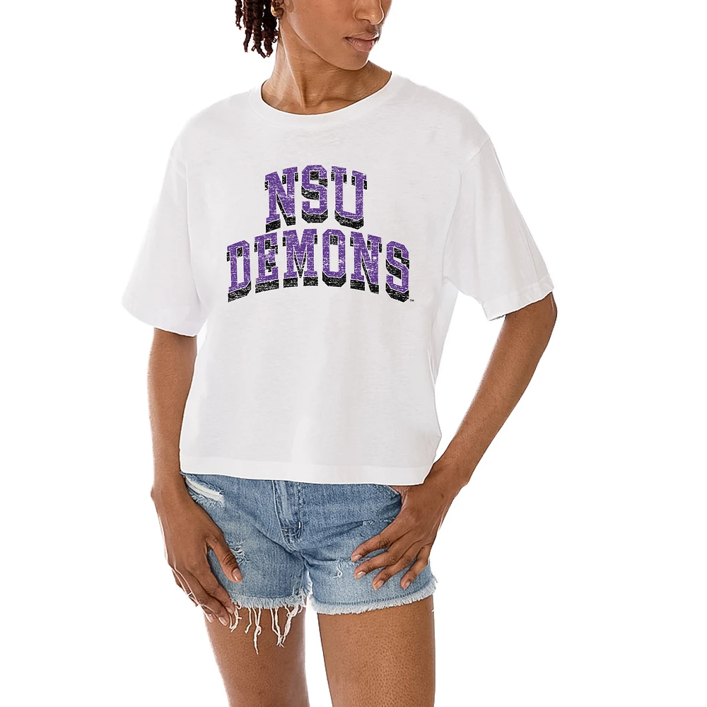 Women's Gameday Couture White Northwestern State Demons Claim To Fame Boxy Cropped T-Shirt
