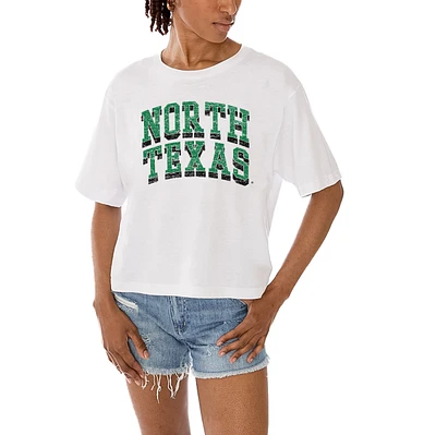 Women's Gameday Couture White North Texas Mean Green Claim To Fame Boxy Cropped T-Shirt