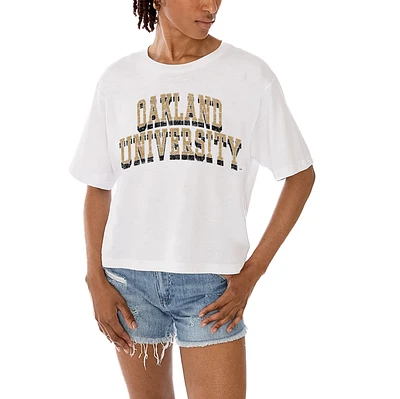 Women's Gameday Couture White Oakland Golden Grizzlies Claim To Fame Boxy Cropped T-Shirt