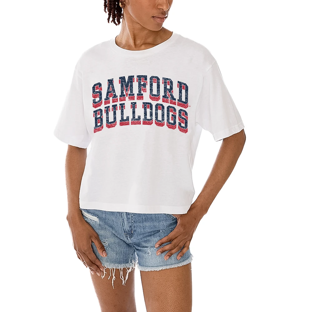 Women's Gameday Couture White Samford Bulldogs Claim To Fame Boxy Cropped T-Shirt