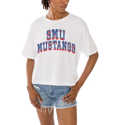Women's Gameday Couture White SMU Mustangs Claim To Fame Boxy Cropped T-Shirt