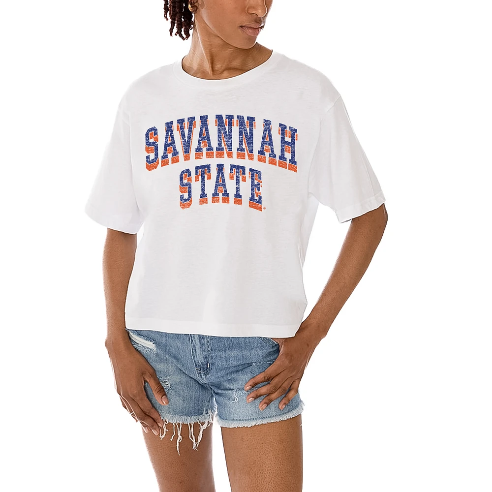 Women's Gameday Couture White Savannah State Tigers Claim To Fame Boxy Cropped T-Shirt