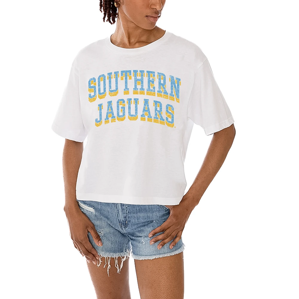 Women's Gameday Couture White Southern University Jaguars Claim To Fame Boxy Cropped T-Shirt
