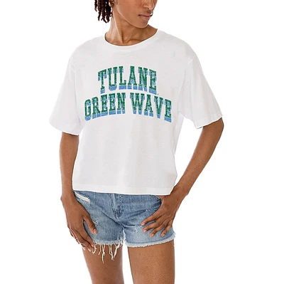 Women's Gameday Couture White Tulane Green Wave Claim To Fame Boxy Cropped T-Shirt