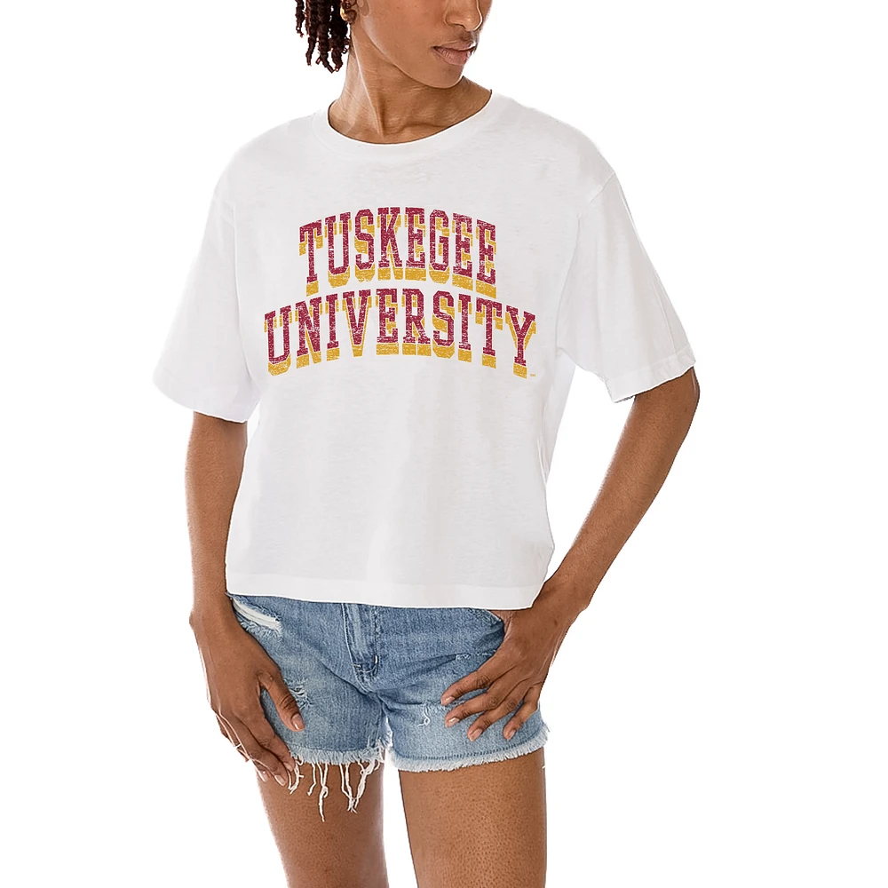 Women's Gameday Couture White Tuskegee Golden Tigers Claim To Fame Boxy Cropped T-Shirt