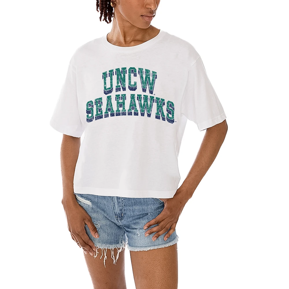 Women's Gameday Couture White UNC Wilmington Seahawks Claim To Fame Boxy Cropped T-Shirt