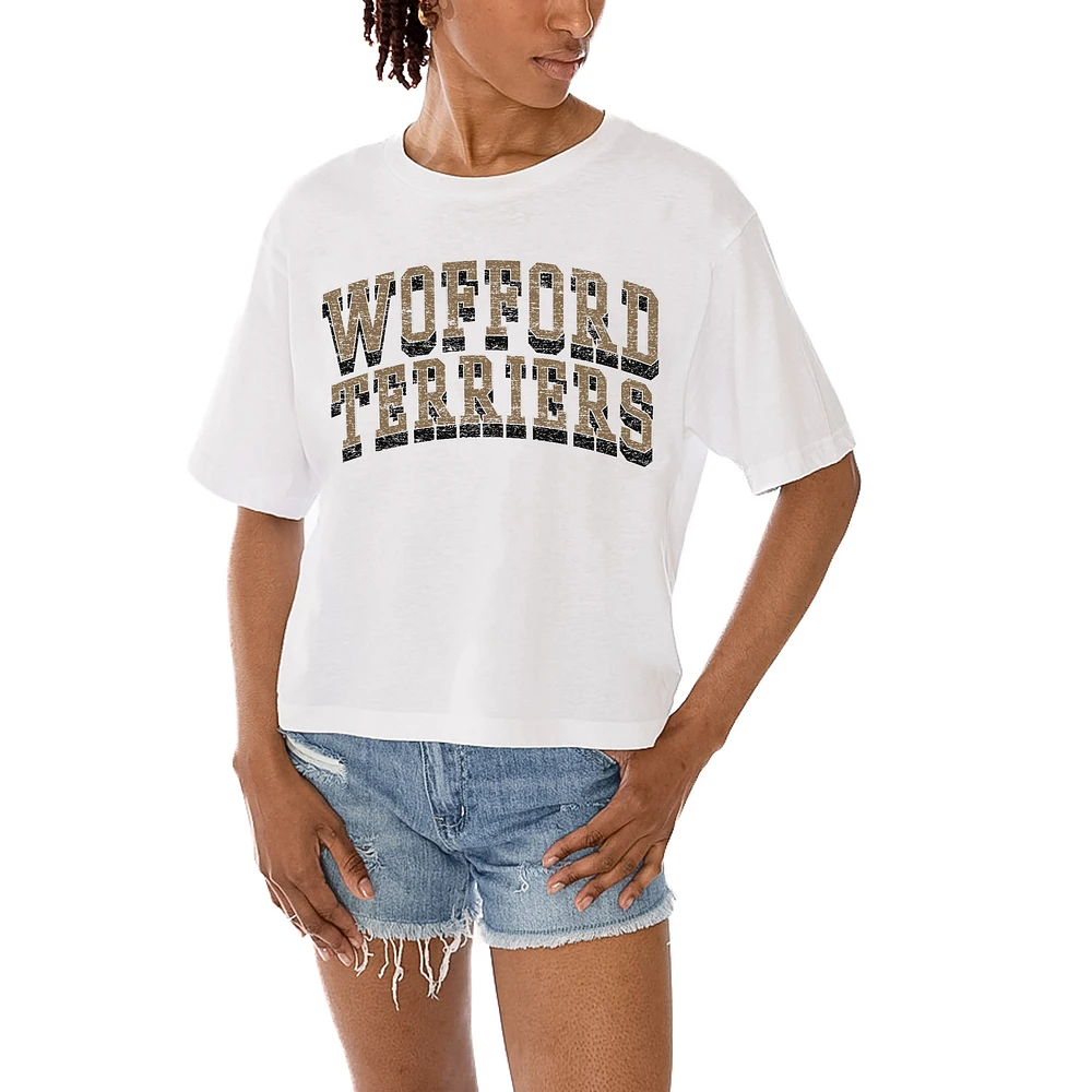 Women's Gameday Couture White Wofford Terriers Claim To Fame Boxy Cropped T-Shirt