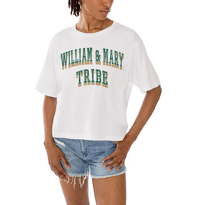 Women's Gameday Couture White William & Mary Tribe Claim To Fame Boxy Cropped T-Shirt