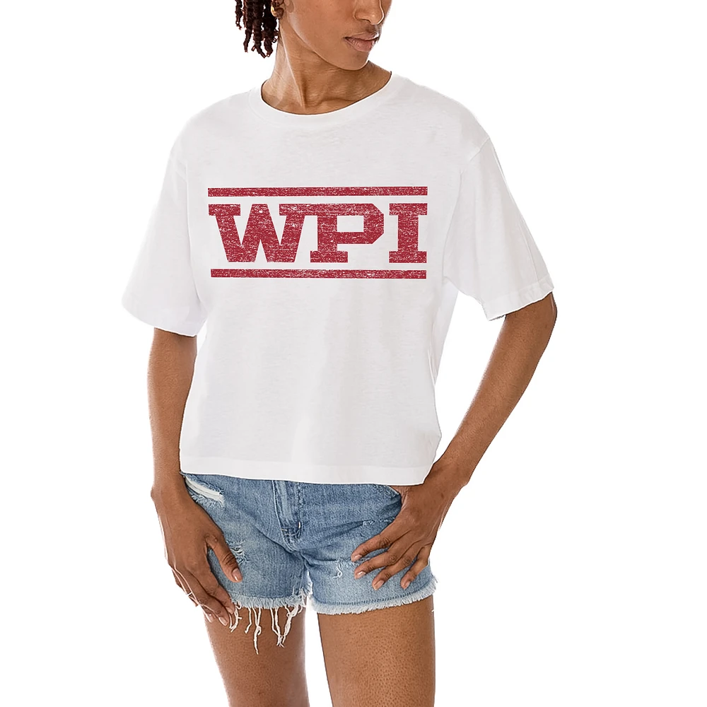 Women's Gameday Couture White Worcester Polytechnic Institute Engineers Claim To Fame Boxy Cropped T-Shirt