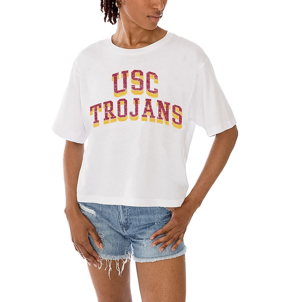 Women's Gameday Couture White USC Trojans Claim To Fame Boxy Cropped T-Shirt
