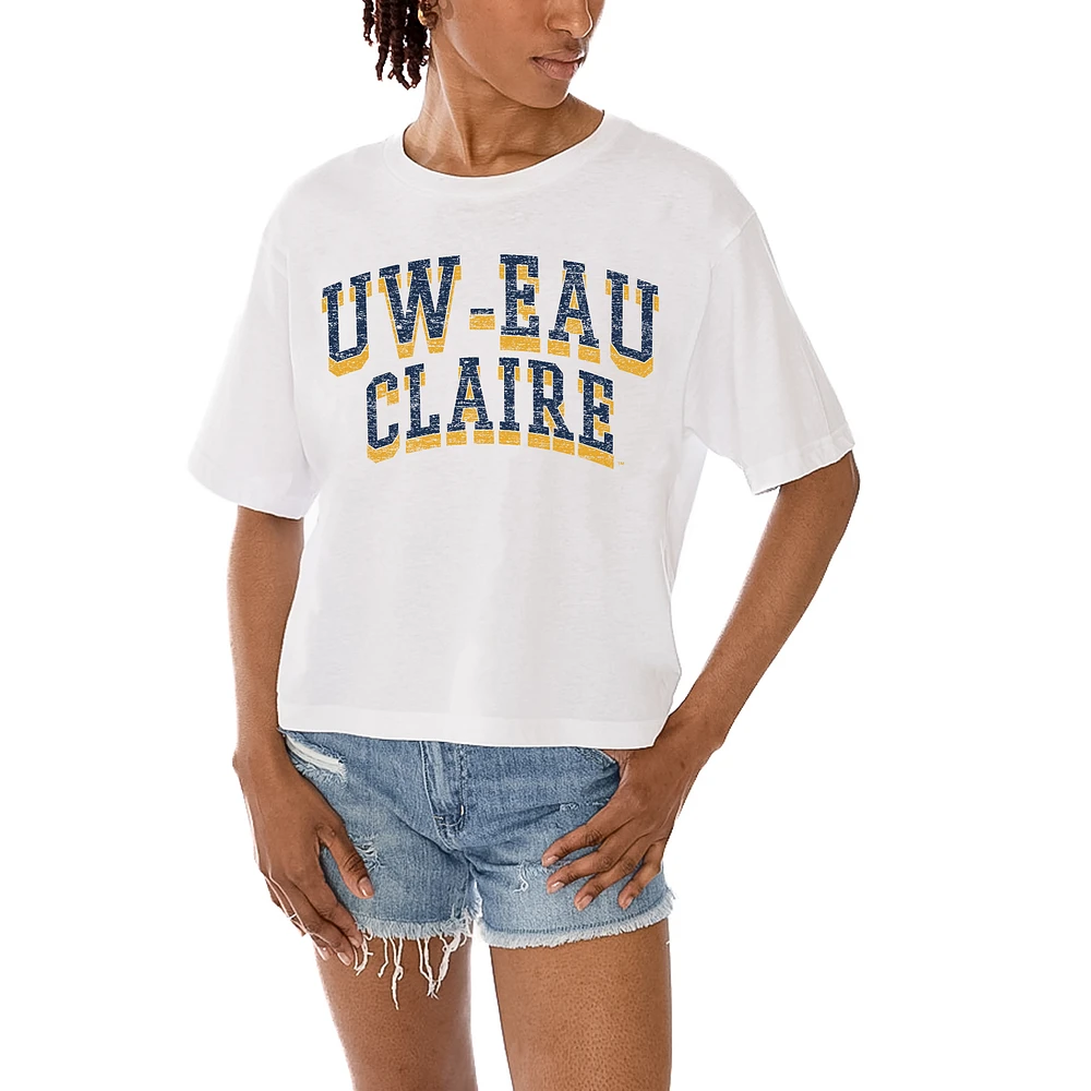Women's Gameday Couture White Wisconsin Eau Claire Blugolds Claim To Fame Boxy Cropped T-Shirt