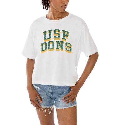 Women's Gameday Couture White San Francisco Dons Claim To Fame Boxy Cropped T-Shirt