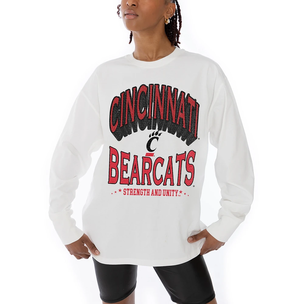 Women's Gameday Couture White Cincinnati Bearcats Midweight Oversized Long Sleeve T-Shirt