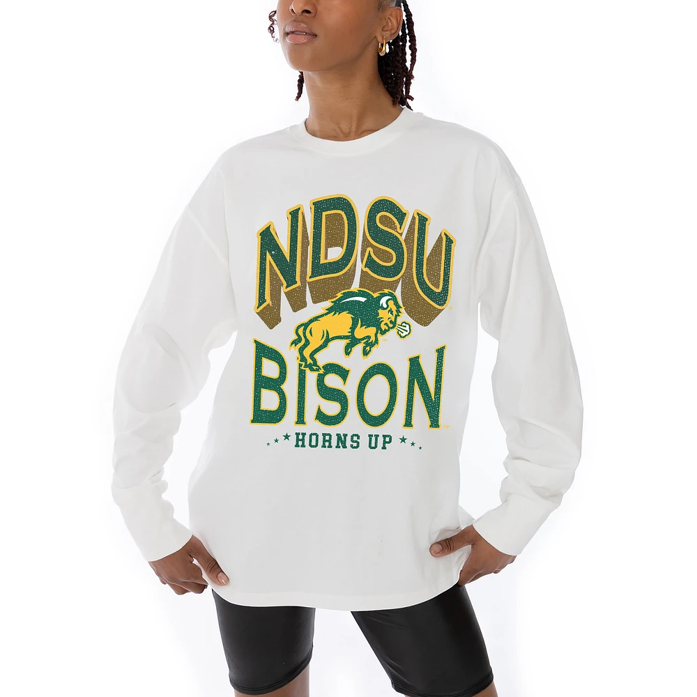 Women's Gameday Couture White NDSU Bison Midweight Oversized Long Sleeve T-Shirt