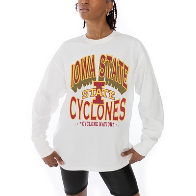 Women's Gameday Couture White Iowa State Cyclones Midweight Oversized Long Sleeve T-Shirt