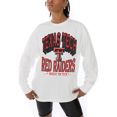 Women's Gameday Couture White Texas Tech Red Raiders Midweight Oversized Long Sleeve T-Shirt