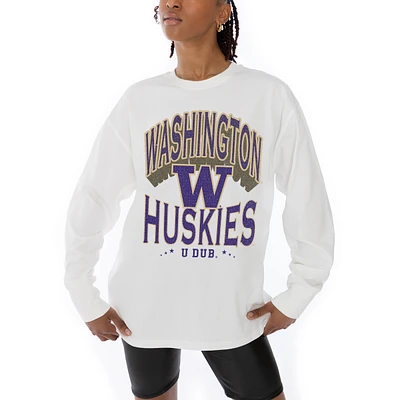 Women's Gameday Couture White Washington Huskies Midweight Oversized Long Sleeve T-Shirt