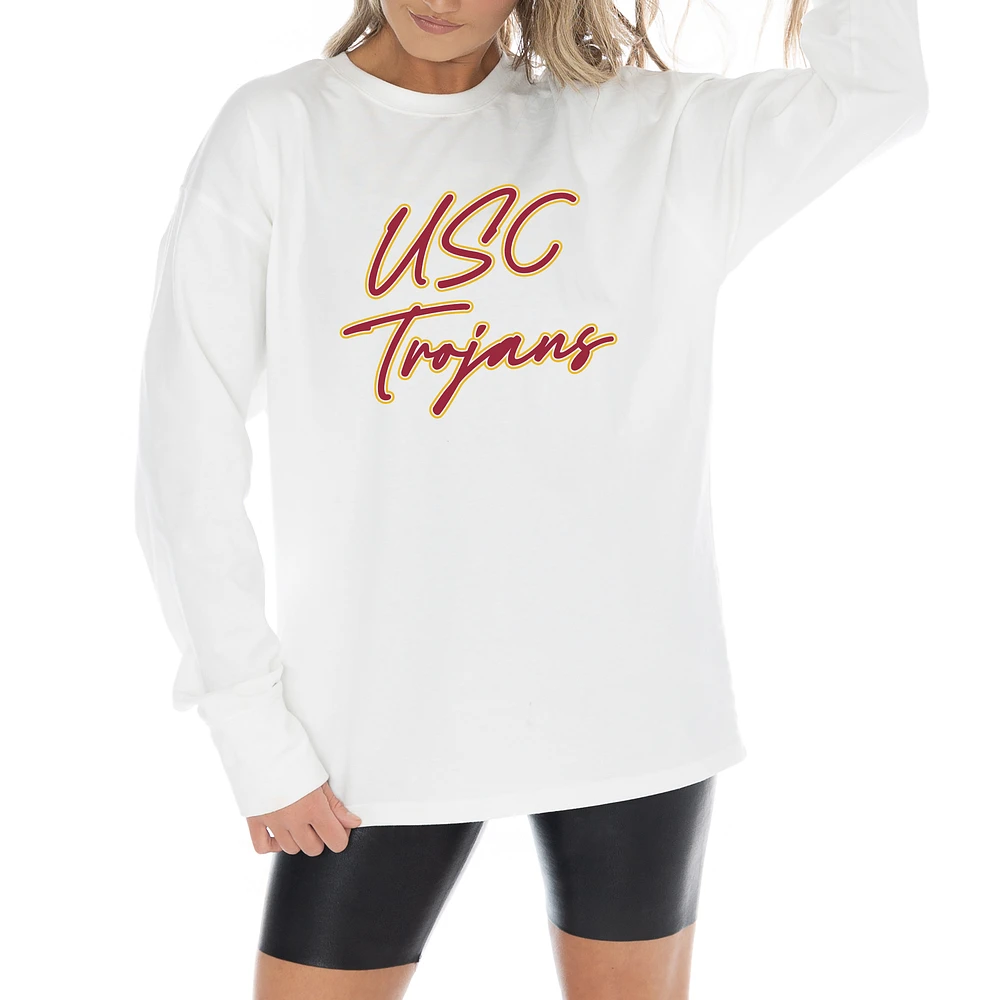 Women's Gameday Couture White USC Trojans Midweight Oversized Long Sleeve T-Shirt