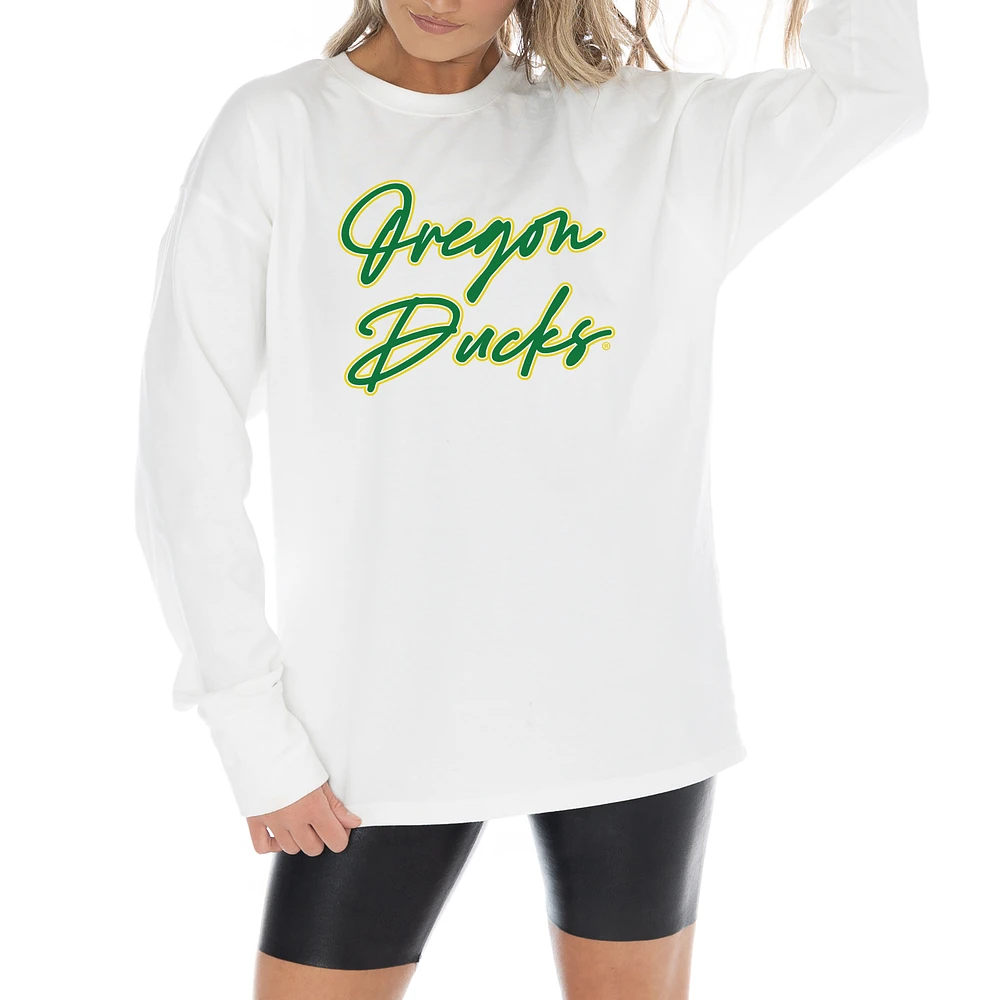 Women's Gameday Couture White Oregon Ducks Midweight Oversized Long Sleeve T-Shirt