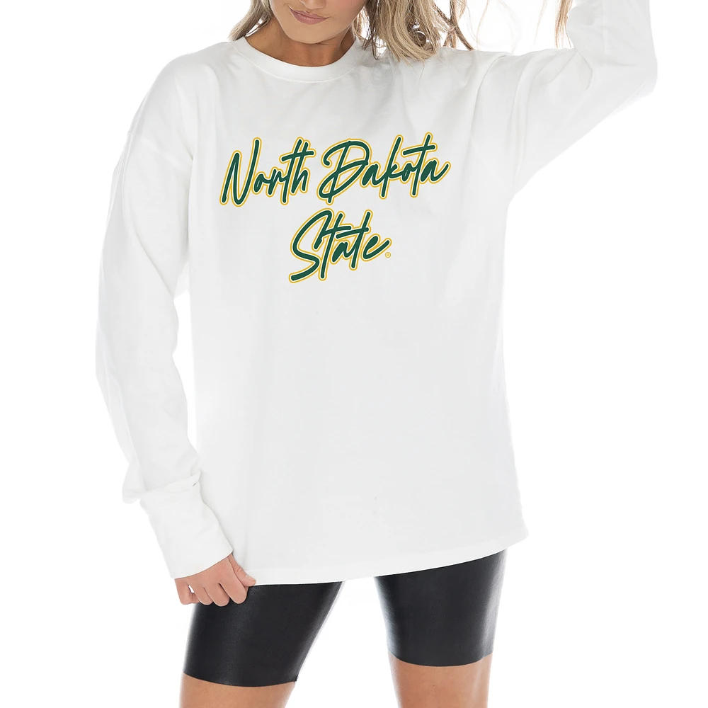 Women's Gameday Couture White NDSU Bison Midweight Oversized Long Sleeve T-Shirt