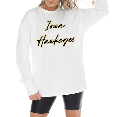 Women's Gameday Couture White Iowa Hawkeyes Midweight Oversized Long Sleeve T-Shirt