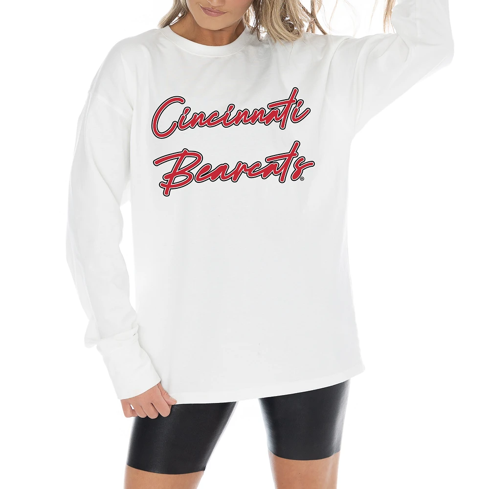 Women's Gameday Couture White Cincinnati Bearcats Midweight Oversized Long Sleeve T-Shirt