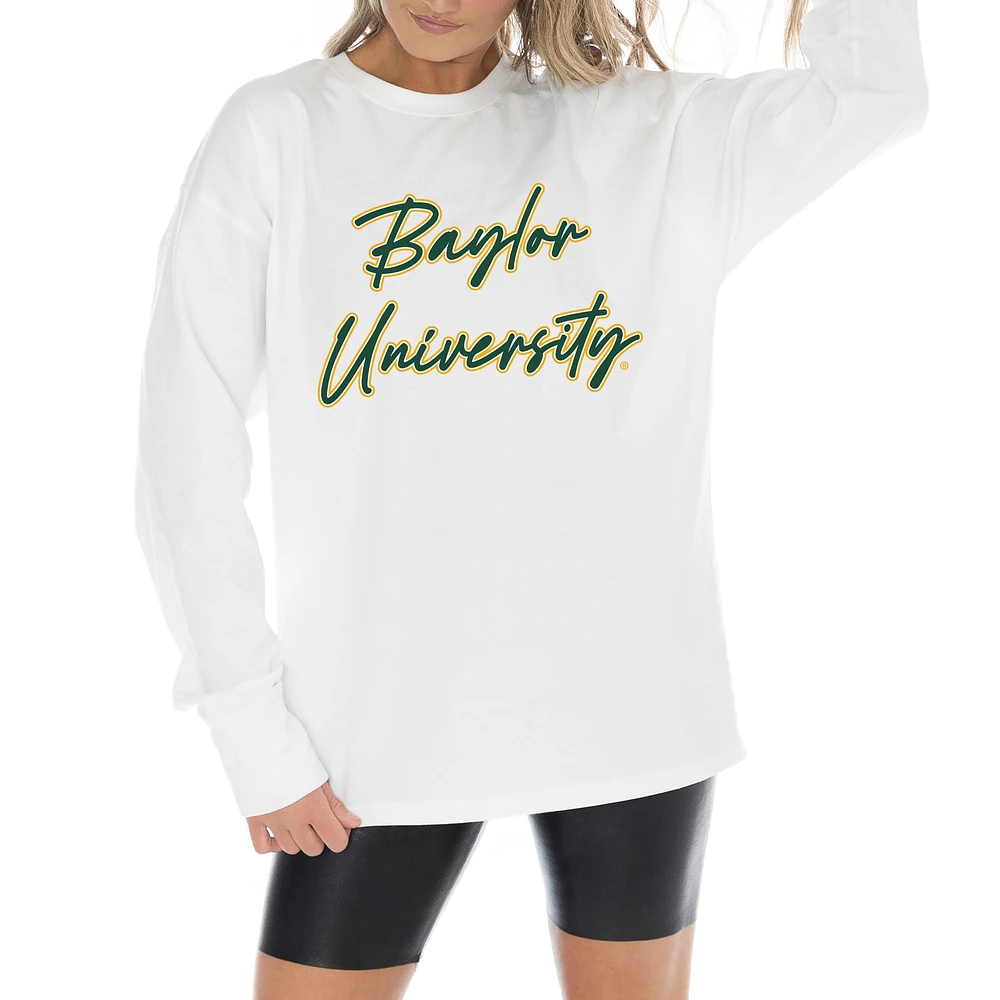 Women's Gameday Couture White Baylor Bears Midweight Oversized Long Sleeve T-Shirt