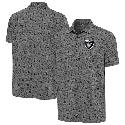 Men's Antigua Heather Black Las Vegas Raiders Relentless Polo