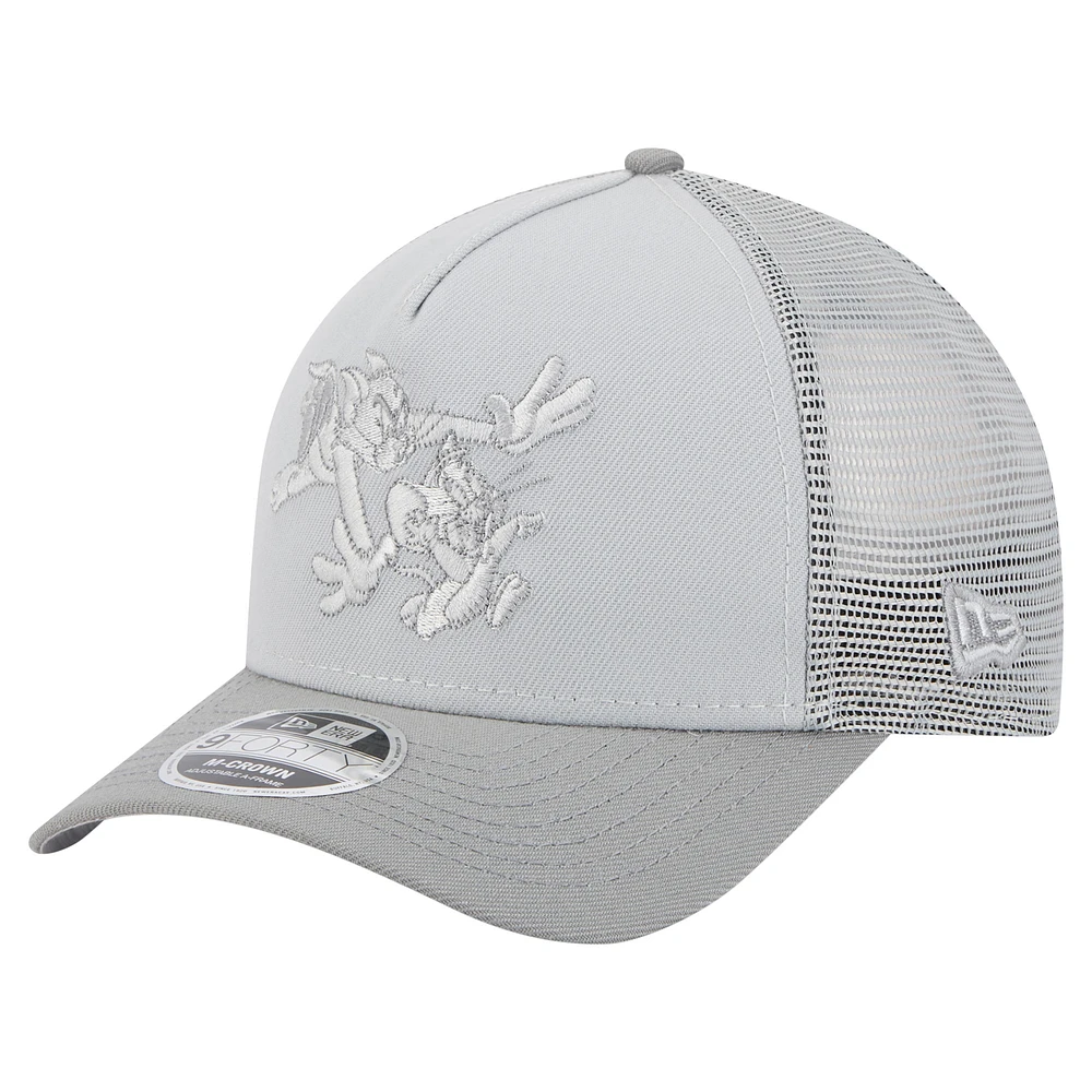 Men's New Era Gray Tom and Jerry Tonal 9FORTY Adjustable Trucker Hat