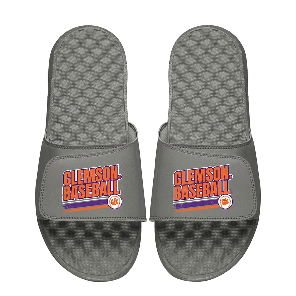 Youth ISlide Gray Clemson Tigers Baseball Wordmark Slide Sandals